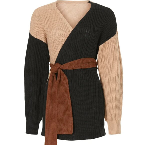 Love, Whit by Whitney Port Brown Color Block Cardigan. - Picture 5 of 8
